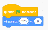 Inicio da transcrição. Imagem do print da tela de código feito no programa Scratch, mostrando como exemplo o que foi explicado anteriormente, a mudança da raquete para 225. Final da transcrição.