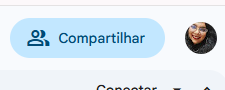 Captura de tela mostrando a funcionalidade de compartilhamento do Google Colab. Na imagem temos a foto de perfil do usuário e ao seu lado esquerdo um botão azul escrito compartilhar.