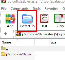 Recorte de imagem mostrando a pasta de arquivos zipada. No seu topo temos a opção Add, Extract to destacado por um quadrado vermelho, Test e View. 