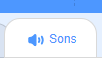 Captura de tela do programa Scratch, um recorte da aba sons, representado por um quadrado branco e dentro dele tem um símbolo de auto falante e a palavra sons na cor azul.