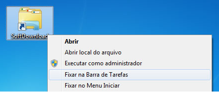 Recorte do print da tela do Windows, mostrando como faz para fixar uma pasta na barra de tarefas, como explicado anteriormente.