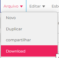 Inicio da transcrição.Print do programa p5.js, mostrando a aba de arquivo selecionada e aberta, com a opção de download selecionada.Fim da transcrição.