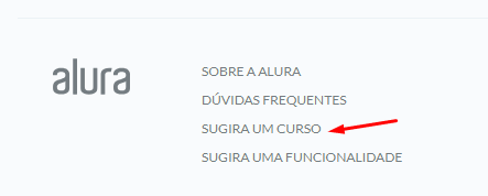 Print do rodapé da site que onde se encontra a opção de Sugerir Curso, no qual o aluno pode enviar sugestões de cursos para as escolas.