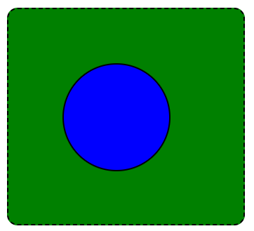 Inicio da transcrição. Imagem de fundo branco com uma bola azul centralizada dentro de um quadrado verde. Fim da transcrição.