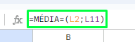 Print mostrando um calculo de média da linha 2 a linha 11