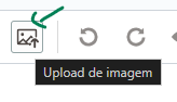 Captura de tela mostrando o ícone de uploado de imagem que está no cabeçalho do box de mensagem no fórum da alura. É o quarto ícone da direita para esquerda. 