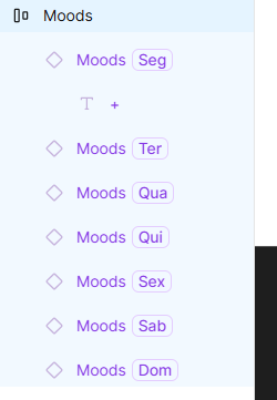 Captura de tela do figma mostrando a seção nomeada de Moods, com varias de segunda a domingo.