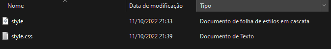 print do arquivo na pasta com a informação do tipo de arquivo e data da ultima modificação