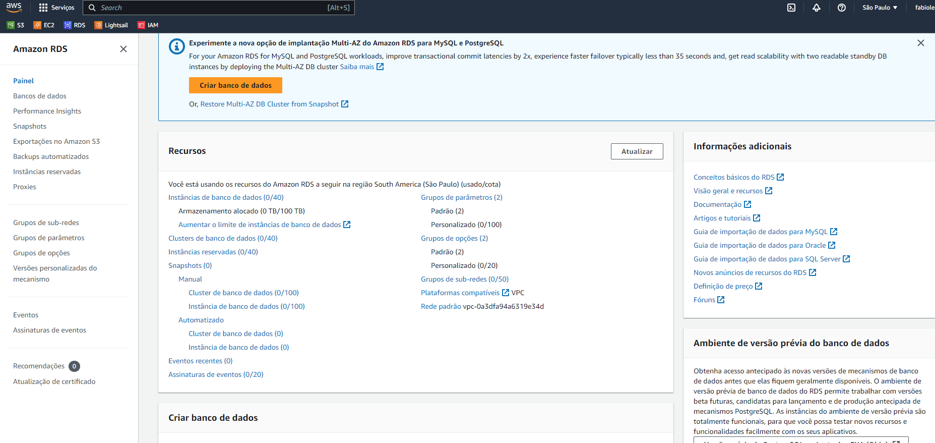 PAINEL DE RECURSOS UTILIZADOS NO RDS