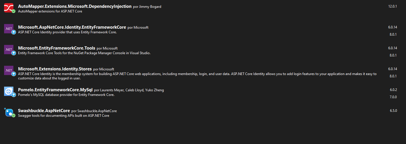 Imagem do gerenciador de pacotes do Nuget