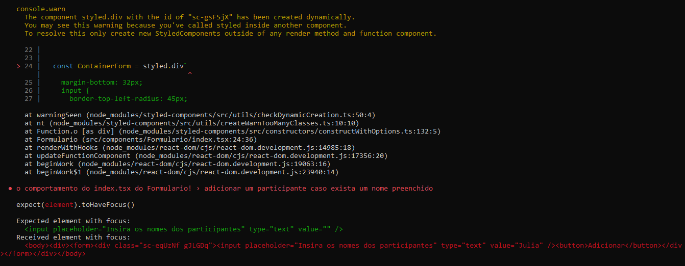 console.warn + Erro1 do npm test