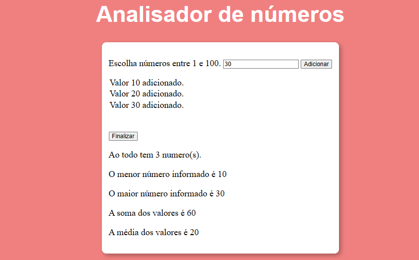 Print retirado a partir  de um projeto da aluna feita no codepen, o projeto mostra um input e 4 quatros saídas 