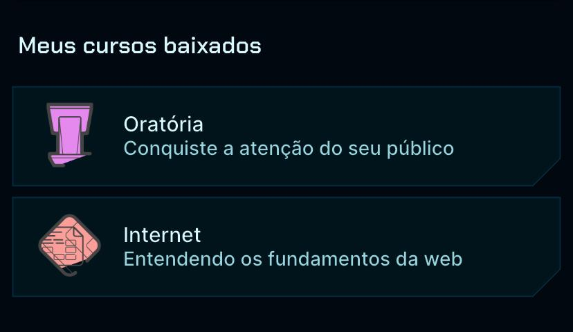 Dentro do app da Alura, aparece a sessão cursos baixados