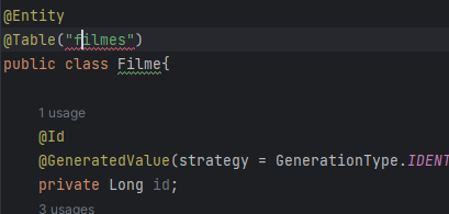 código a classe entidade filme