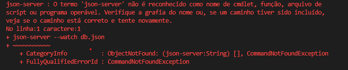 eu fechei o VS code com tudo instalado certo, agora quando eu executo este comando : json-server --watch db.json para iniciar o servidor ele aparece esta mensagem, o que eu devo fazer?