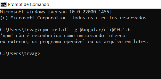 "npm" comando não é reconhecido