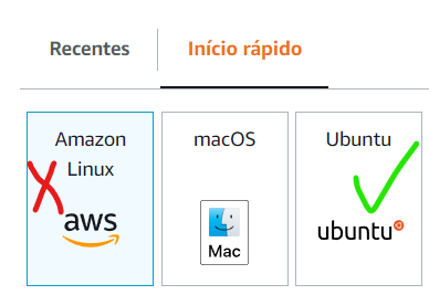 Captura de tela da configuração de nova instância EC2