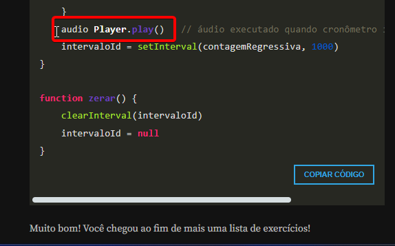 imagem com um pequeno erro no código. está 'audio Player, quando deveia estar audioPlay