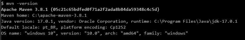 gitbash - comando mvn -version
