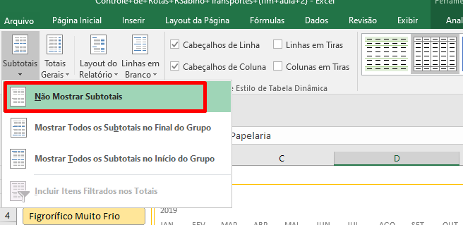 Configurações Subtotais