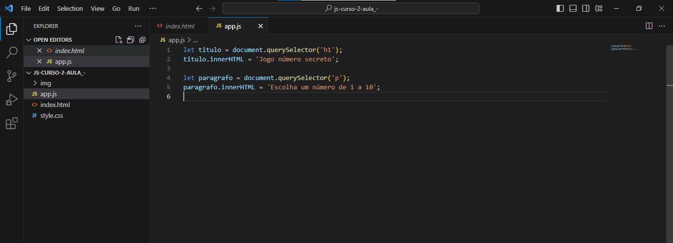 ICódigo na aba app.js do VS Cod.