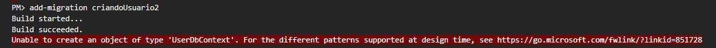 Quando vou gerar a migration do UsuarioApi ocorre o erro abaixo na imagem.