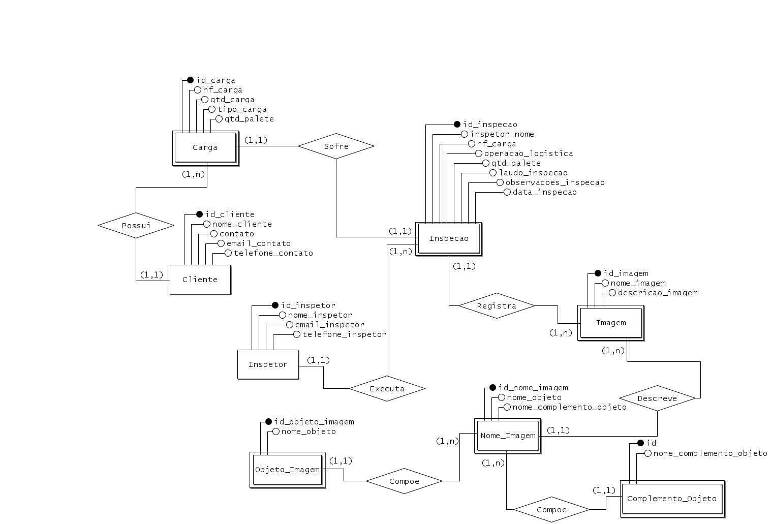 Diagrama modelagem coceitual de banco de dados, inspeção de cargas