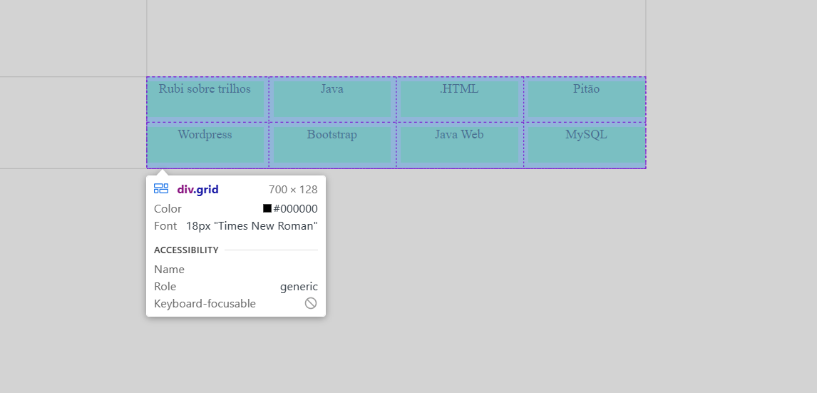 Visualização da Grid usando flexbox