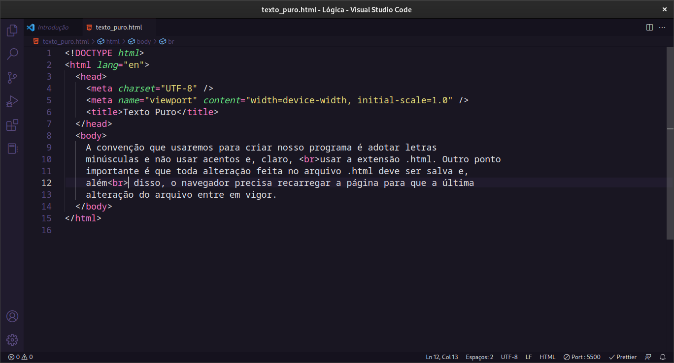 Interface do Visual Studio Code.