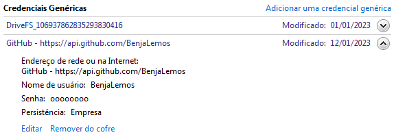 credenciais do github