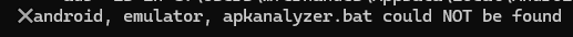 Android, emulator e apkanalyzer não foram encontrados na pasta