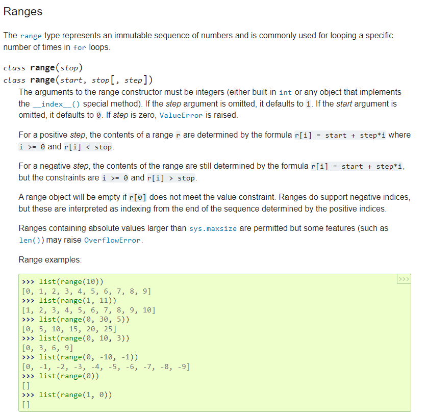 Descrição extraída da documentação do Python, acerca do tipi range