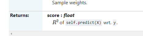 print da documentação da função score onde especifica o retorno da  função como "R2 of self.predict X wrt. y "