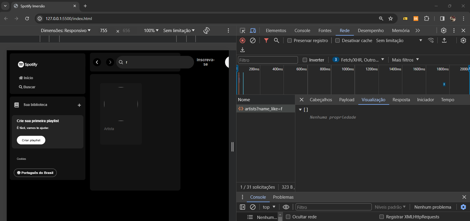 monitoramento da requisição artists.json 