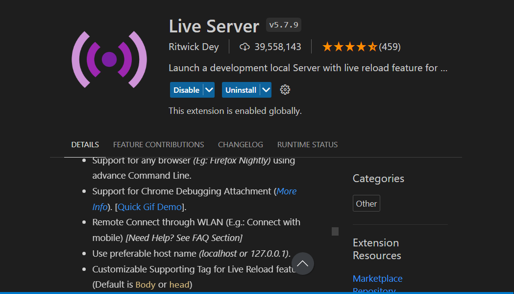 Live Server instalado no meu Vs code