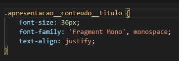 trecho do VS Code em que foi adicionado a justificação de texto