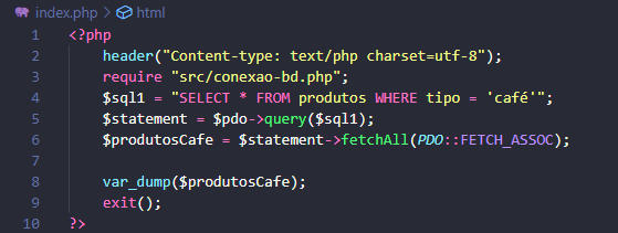 Código inicial do index.php com a função header()