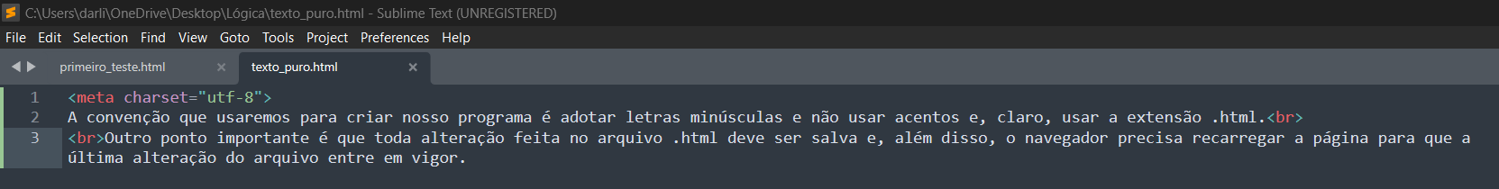 Primeiro exercício, texto puro