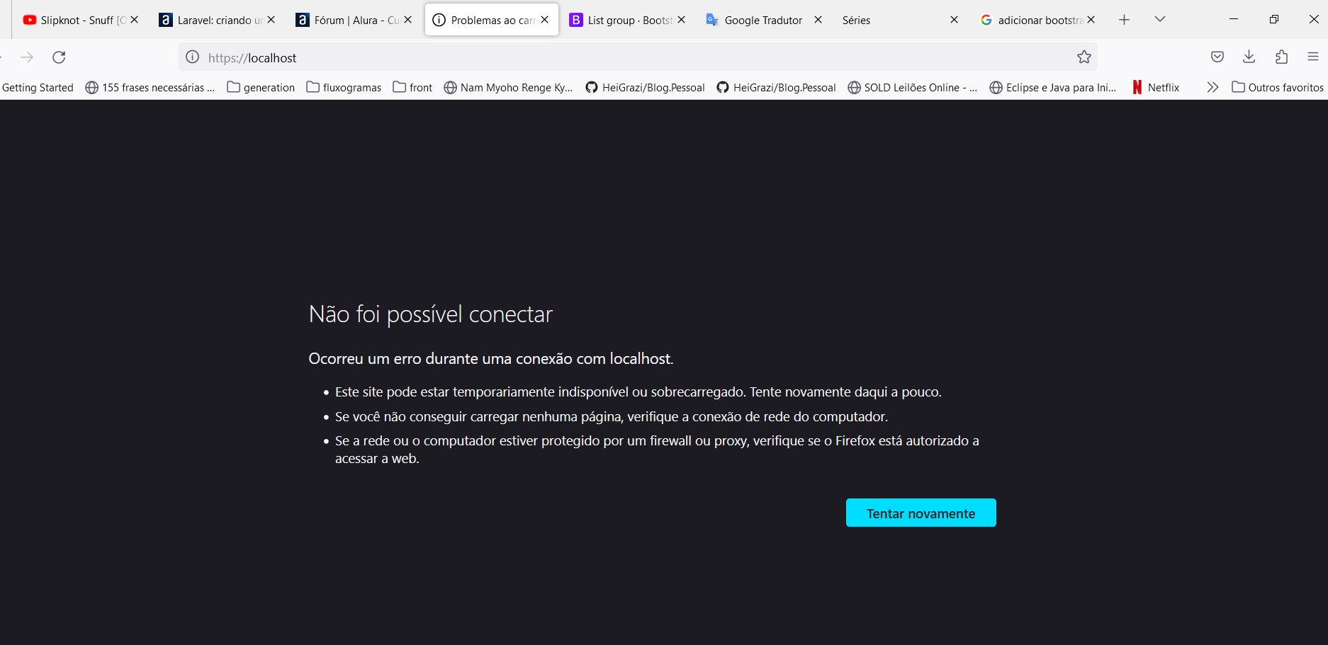 erro ao acessar projeto executado com npm run dev