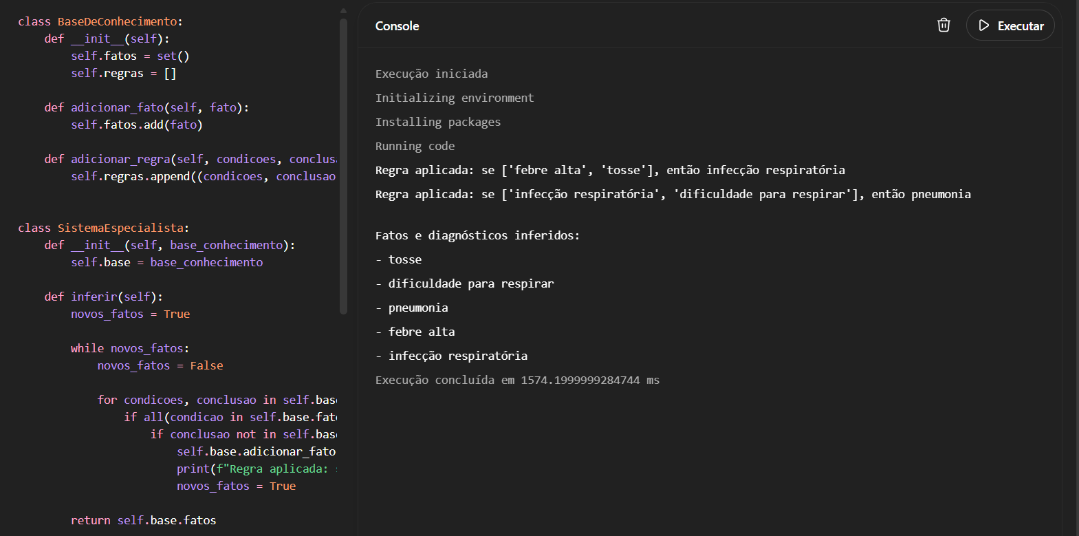 Execução do Código