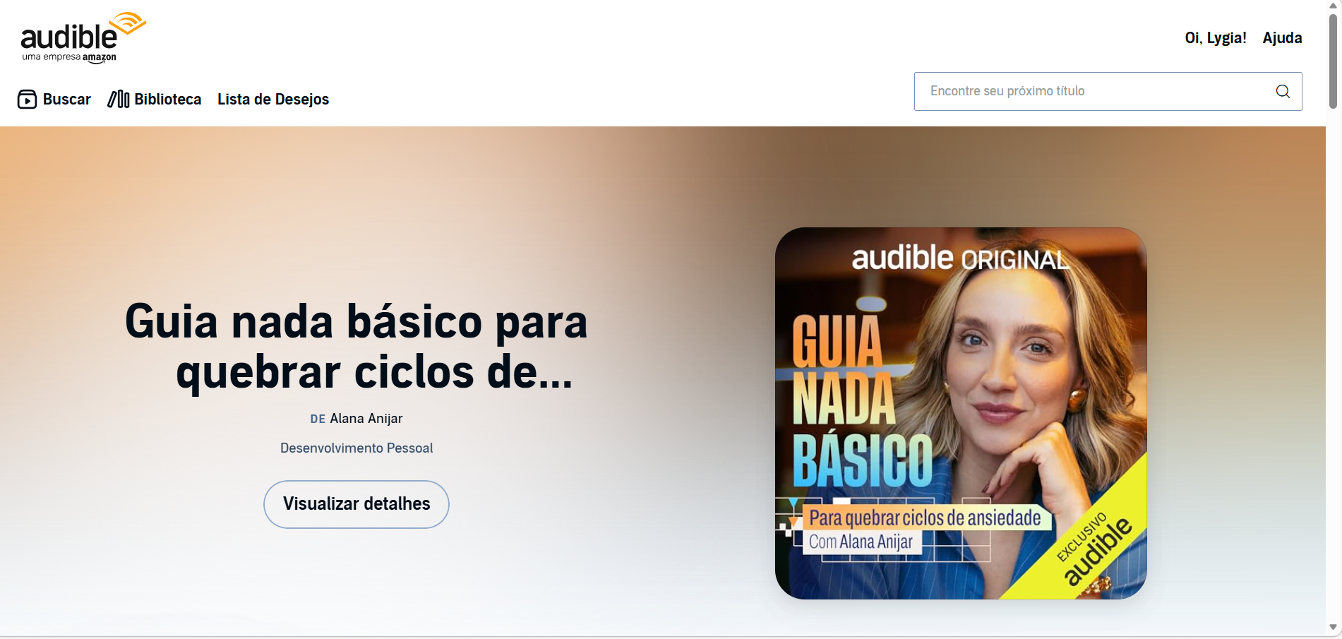 Página inicial do Audible