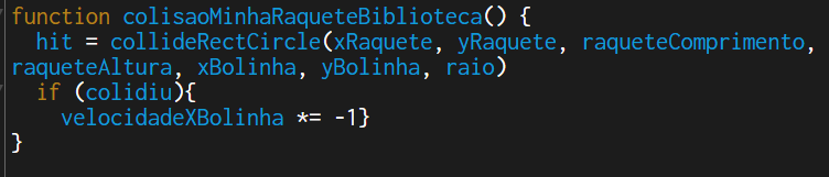 código da colisão da bolinha na raquete tirada da biblioteca