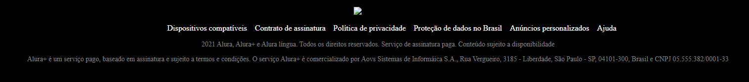 Footer da página com os itens em apenas uma linha