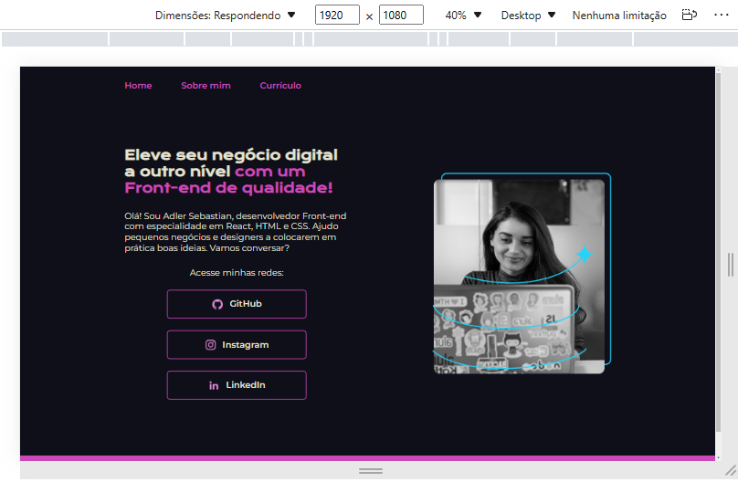 Quando simulo uma tela de 1920x1080 no navegador