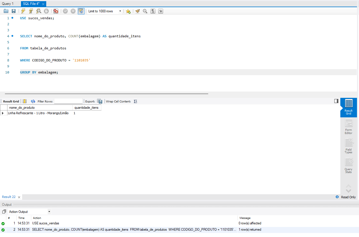 Na imagem: tela do MySQL Workbench com a solução do projeto "