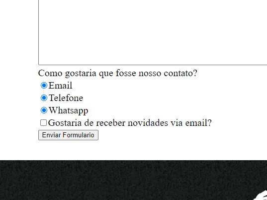 Print Sobre o bug, como pode ser visto todas as opções ficam marcadas ao invés de apenas uma.