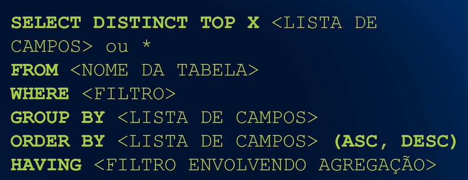 Ordem das propriedades SQL