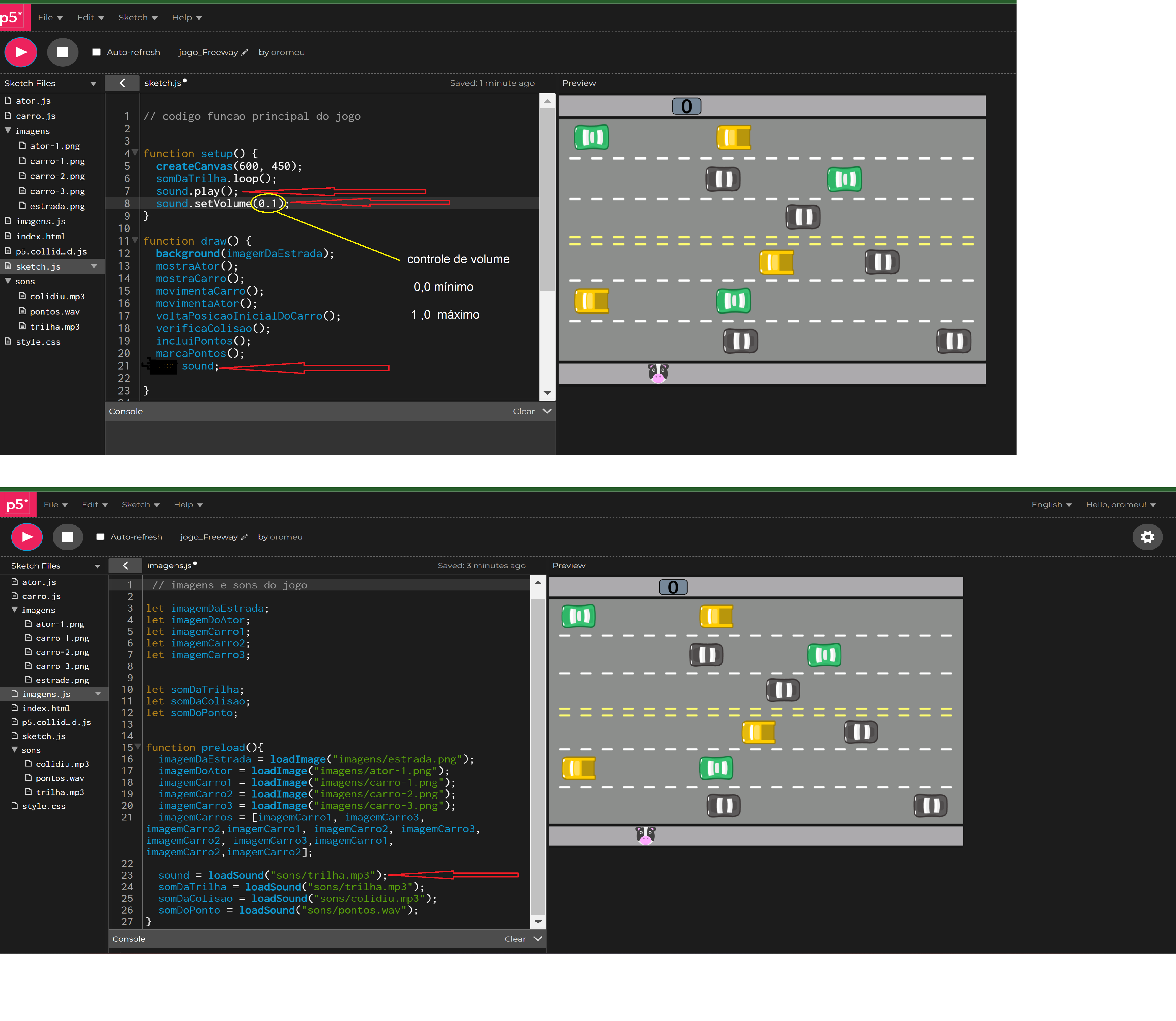 controle de som p5js