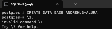 cREATE DATABASE ao chamar visualização do BD aparece invalid command...