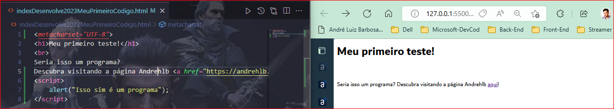 Código e visualização do resultado no browser